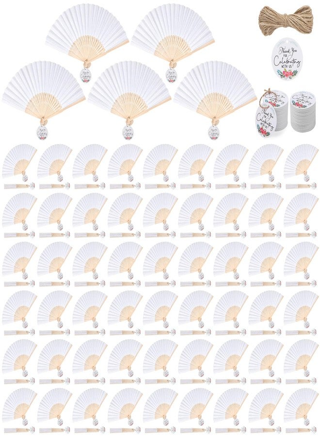 MCEAST 120 Pack White Wedding Folding Fans Bamboo Handheld Paper Fan Wedding Hand Fan with Tags and Jute String Fun DIY Wedding Favors for Guests, Party and Home Decoration - Image 1